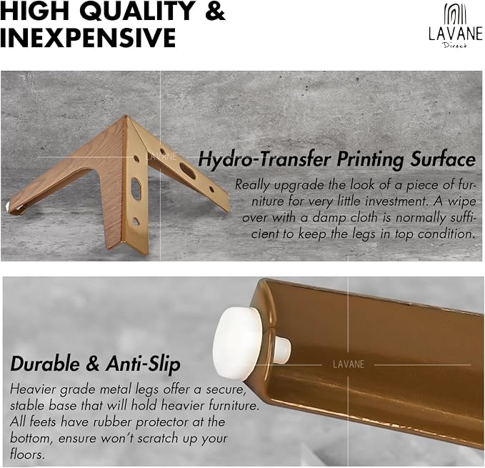La Vane 6 Inch Metal Furniture Legs, Set of 4 - Modern Diamond Triangle Walnut DIY Replacement Feet Corner Legs for Cabinet, Sofa, Sideboard, Couch, Dresser Makeover