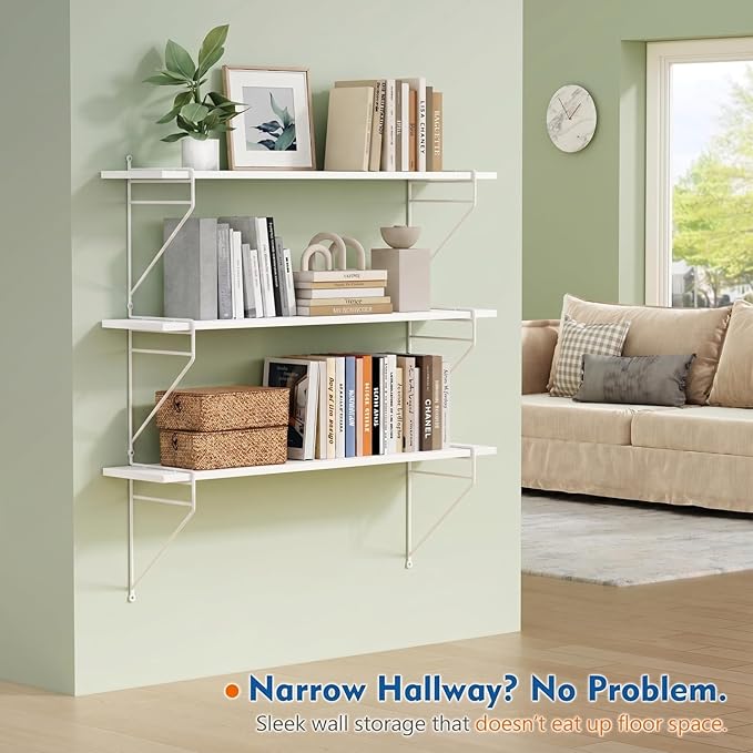 Harwaya White Floating Book Shelves for Wall 36 Inches Long Set of 3, Decorative Wall Bookshelf for Bedroom Living Room Home Office, Large Wall Storage Shelving for Kitchen Laundry Room Closet (White)