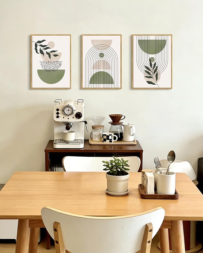 Drsoum Green Botanical Boho Wall Art Framed Modern Sage Bohemian Plant Wall Decor Abstract Geometry Lines Prints Ready to Hang 11x14in Natural Framed
