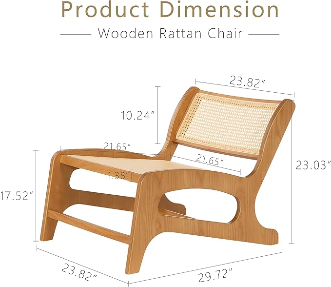 Chogori Mid Century Modern Wooden Lounge Chair Armless Rattan Accent Chair Lightweight Boho Style Seating Comfortable Single Chair for Living Room, Bedroom, or Patio (Natural-Oak, Set of 2)