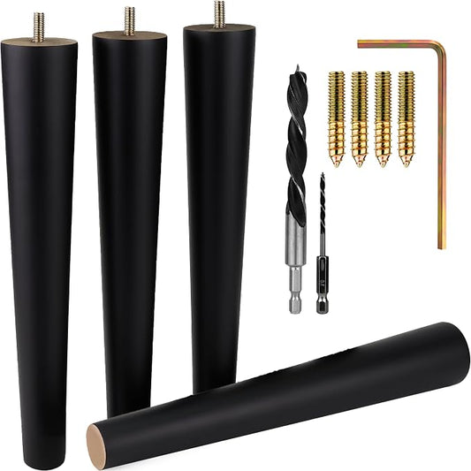 Airy Abode Premium Black Wood Furniture Legs (Full Install Kit) - Pick Your Size and Color