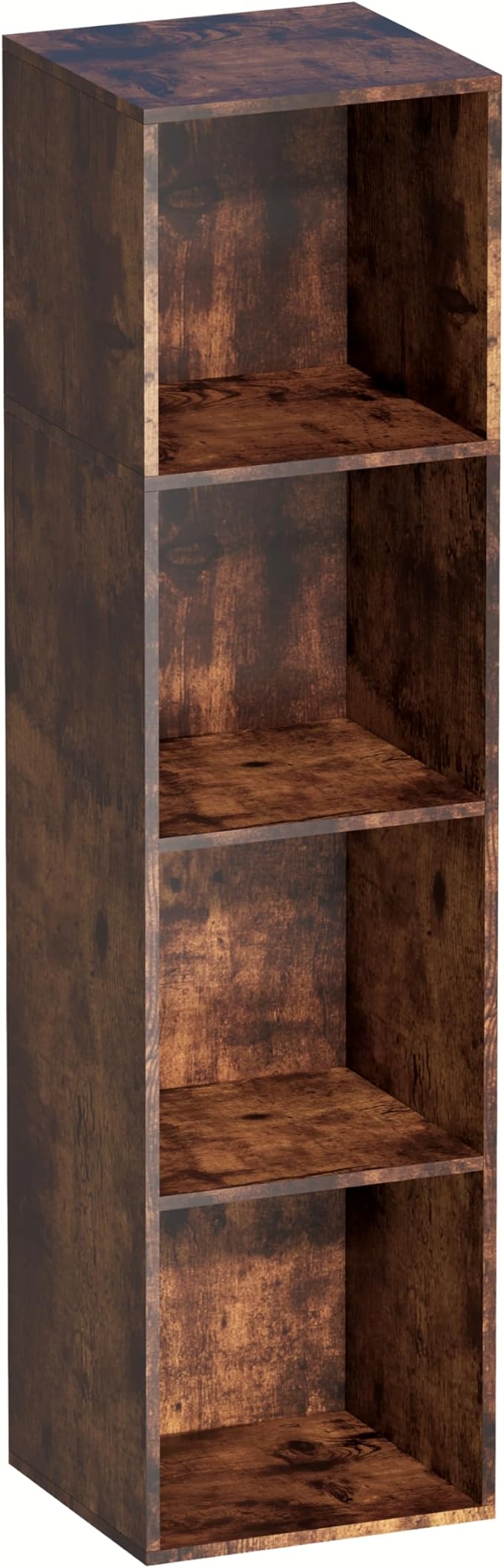 Cube Storage Organizer, 4 Cube Retro Bookshelf, Freestanding 4 Tier Open Shelf, Rustic Brown Retro Shelves for Home Office, Bedroom, Living Room, Study