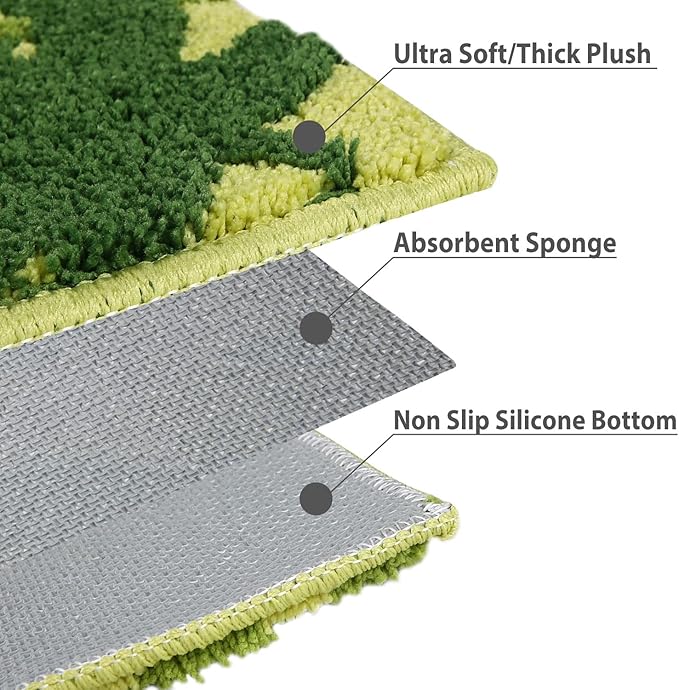 Hi Space Bathroom Rugs 31.5x19.7IN Green Leaves Bath Mat for Bathroom Non Slip Machine Washable Soft Microfiber Absorbent Cute Bath Rug Plush for Tub Shower Sink Fluffy Home Decor Accessories