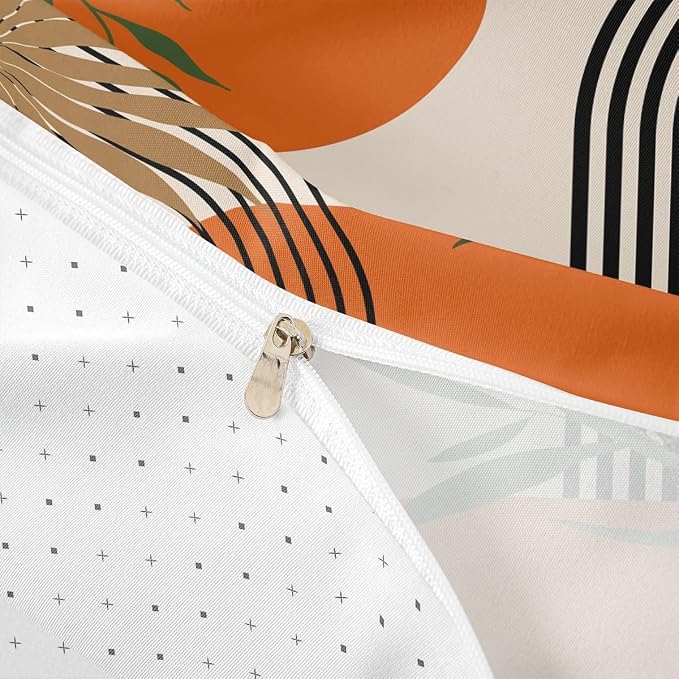 Erosebridal Abstract Geometric Duvet Cover Toddler for Kids Boys Girls,Mid Century Orange Comforter Cover,Boho Vintage Bedding Set,Botanical Minimalist Bed Set 2 Pcs Bedroom Decor