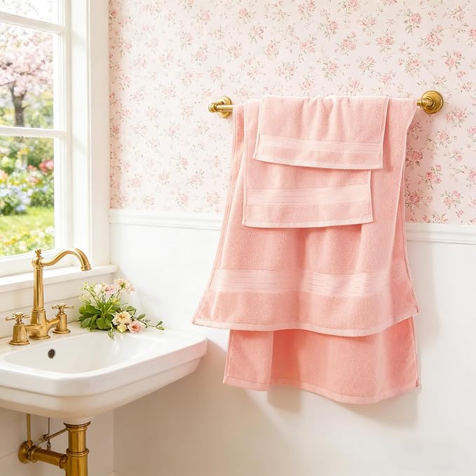 COZYART Pink Bathroom Towel Set 6Pcs, 100% Turkish Cotton Bath Towel Sets for Bathroom, Soft Absorbent, 650 GSM Luxury 6 Pcs with 2 Bath Towels, 2 Hand Towels, 2 Washcloths
