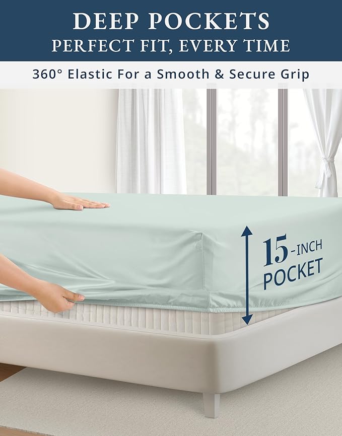 LANE LINEN 100% Egyptian Cotton Ultra Soft Queen Size Sheets Set, Mercerized Silky Sateen Weave, Fully Elasticized Fitted Sheet with French Seam, Hotel Quality Thick Luxury Bed Sheets – Murmur