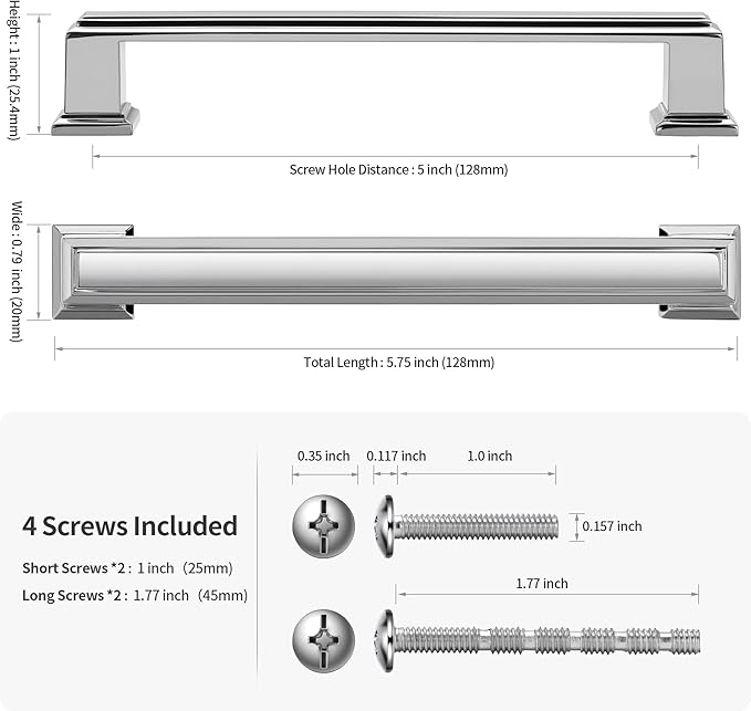 Lardmon 10 Pack 5 Inch(128mm) Hole Center Polished Chrome Modern Cabinet Pulls Kitchen Cabinet Handles Kitchen Cabinet Hardware Timeless Drawer Pulls for Dresser Cupboard Wardrobe, Chrome(5x10)
