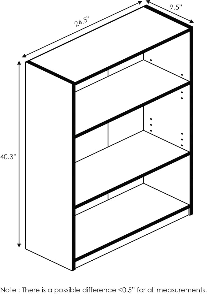 Furinno JAYA Book Shelf, 3-Tier Bookshelf, Bookcase with Adjustable Shelves, 9.5 x 24.5 x 40.3, for Organization and Storage, for Living Room, Bedroom, Home Office, Columbia Walnut