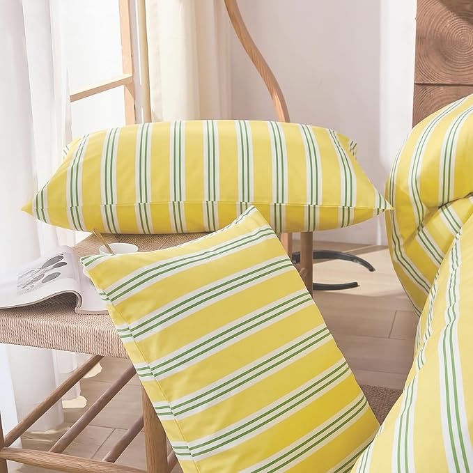 Merryword Striped Duvet Cover Set King Size - 100% Cotton Duvet Cover Set, Yellow Ribbon Stripes Pattern Comforter Cover 3 Pieces, Soft Linen Like Bedding Set for All Seasons