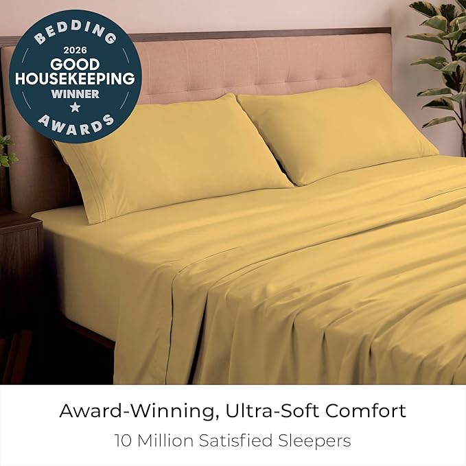 Mellanni King Sheets Set - 4 PC Iconic Collection Bedding - Hotel Luxury, Extra Soft, Cooling Bed Sheets - Wrinkle, Fade, Stain Resistant (King, Yellow)