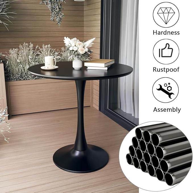 AF ARTISAN FURNITURE Black Round MDF-Metal Dining Table Set for 4, 31.5" Round Tulip Table Kitchen Dining Table with 4 PU Chairs for Office Living Room Small Space Patio Balcony