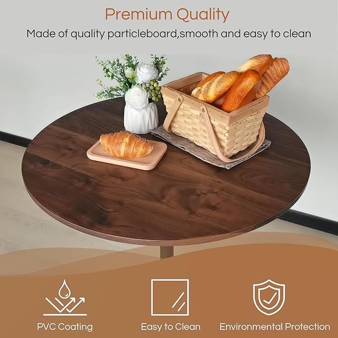 Round Dining Table,32 Inch Tulip Table with Wood Grain Top and Sturdy Metal Pedestal,Mid-Century Leisure Table for Small Space Kitchen Dining Room Living Room,20-Min Easy Assembly,Walnut