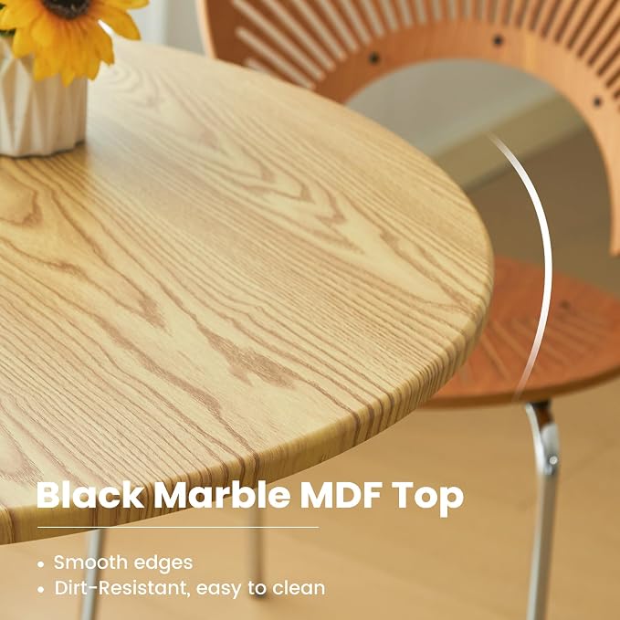 Round Dining Tulip Table for 2, Mid-Century Modern Table with Sturdy Metal Pedestal for Kitchen, Bistro, Cafe, Leisure (Faux Oak, 24 INCH)