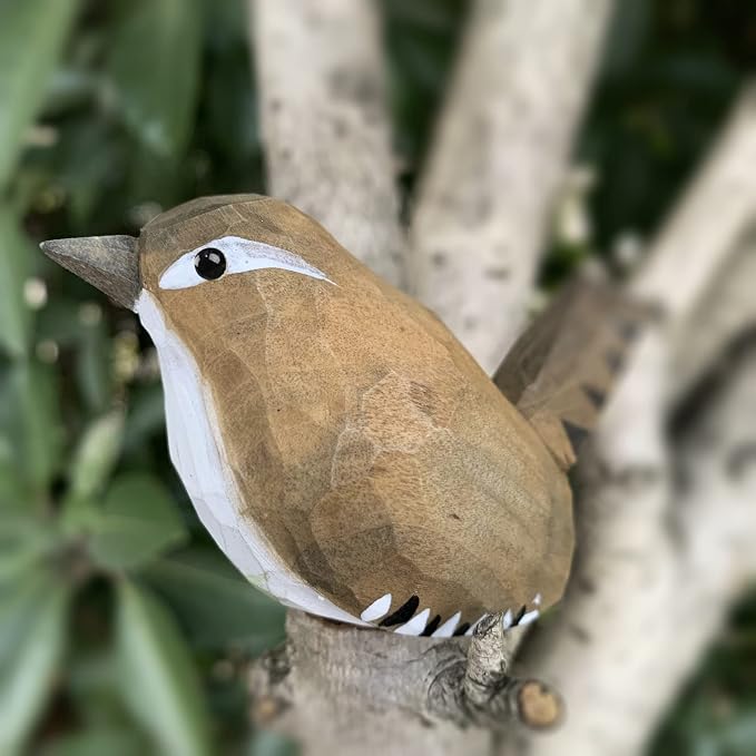 Bird Figurines Hand Carved Painted Wooden Statues for Home Decor, Gift for Bird Lovers,Housewarming, Birthday, Christmas, Anniversaries (NO.14-Winter Wren)