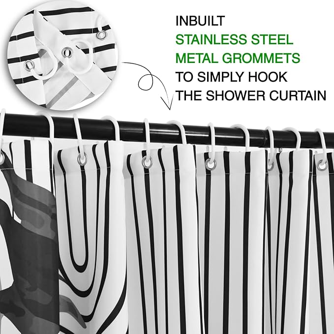 Boho Mid Century Modern Shower Curtain, Abstract Arch Leaf Minimalist Sun Black and White Machine Washable Waterproof Fabric for Bathroom Decor Bathtub with Hooks 60Wx72H