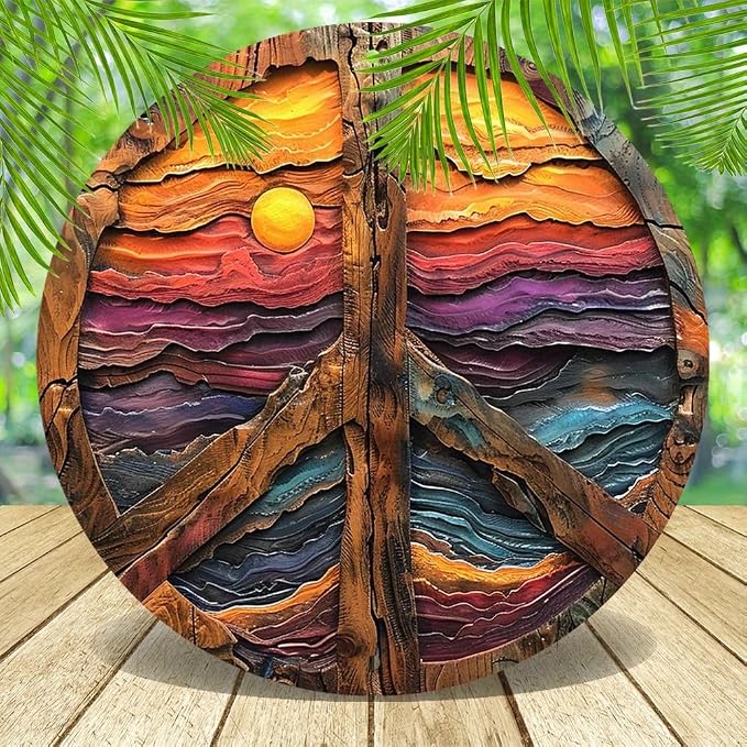 Vintage Peace Sign Wall Art, 8x8 Inch Aluminum Metal Plaque, No Feathers, Non-Electric, Durable Art Decor for Garden, Bedroom, Garage - Textured High-Definition Print, Ideal Gift
