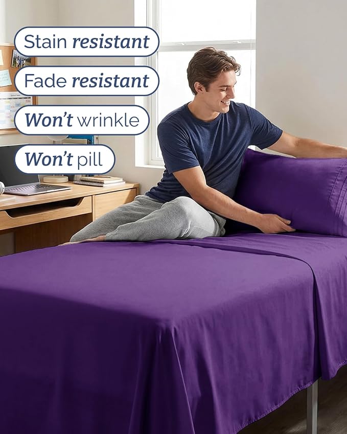 Twin XL Size 3 Piece Sheet Set - Comfy Breathable & Cooling Sheets - Hotel Luxury Bed Sheets for Women & Men - Deep Pockets, Easy-Fit, Extra Soft & Wrinkle Free Sheets - Purple Oeko-Tex Bed Sheet Set