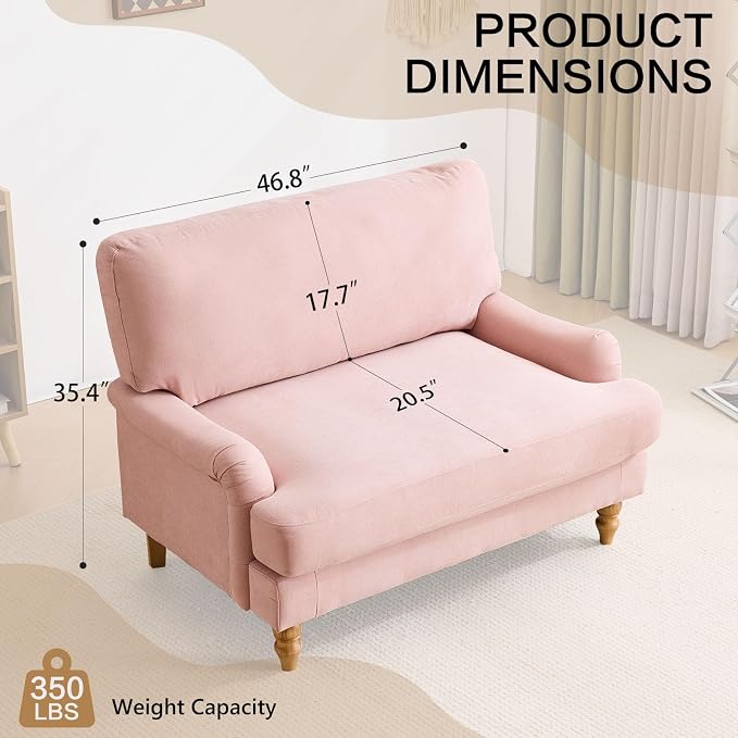 Bezseller Oversized Accent Chair Indoor, 46" W Large Upholstered Single Sofa Chair and Wood Legs, Big Comfy Armchair Leisure Lounge for Living Room, Bedroom, Apartment, Reading Room(Pink)