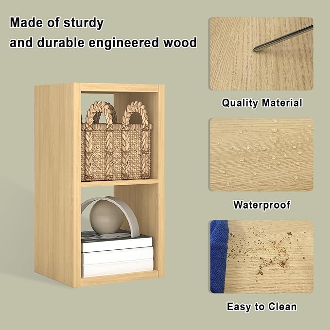 CTESNE【2026 Wooden Thick Frame 2 Cube Storage Organizer Shelf with Anti-Tipping Kits + Reversible Open Back Bookcase, Horizontal and Vertical Dual-use（Oak Color,11inch）
