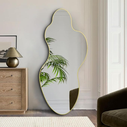 Irregular Mirror, 55"x26" Asymmetrical Wall Mirror with Gold Metal Frame, Large Abstract Mirrors Decorative, Modern Unique Shaped Mirrors for Living Room Bathroom Bedroom Hallway Entryway