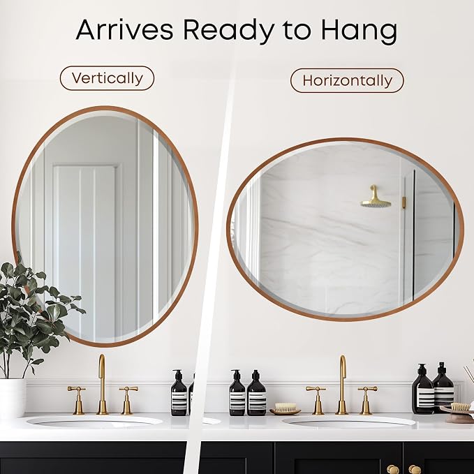 OVALCREST - Oval Wooden Beveled Wall Mirror for Home Decor, Bathroom, Vanity, Bedroom, Living Room, Hallway - London Style (Sunset Gold) 31.1 x 25.1
