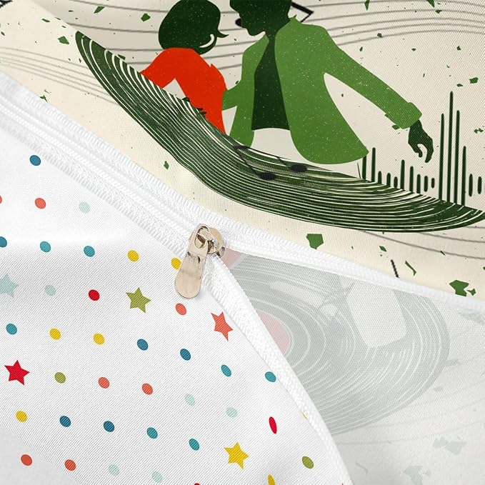 Erosebridal Retro Music Toddler Bedding Set for Adults - Romantic Couple Dance Duvet Cover Vintage Vinyl Record Comforter Cover,Trendy Musical Notes Bed Set