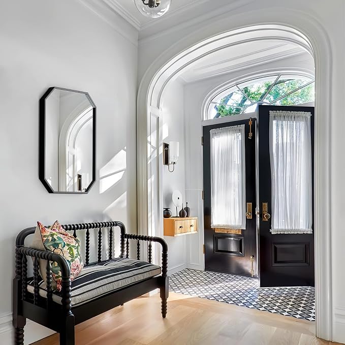 24"x36" Black Octagon Mirror for Bathroom,Black Rectangle Metal Frame Vanity Mirror Wall Mounted Hanging for Bedroom Entryway Living Room Farmhouse Horizontal/Vertical