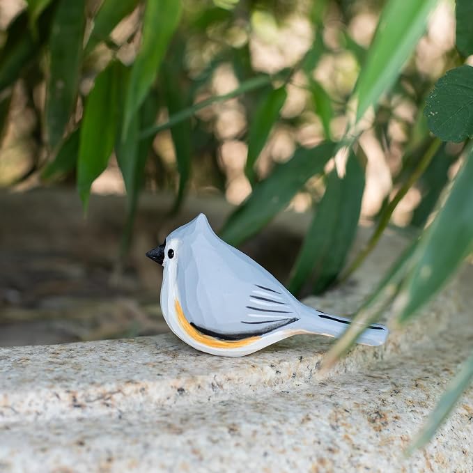 Handmade Tufted Titmouse Bird Figurine, Wooden Tufted Titmouse Carving, Unique Small Bird Statue for Home Décor or Collectible Gift