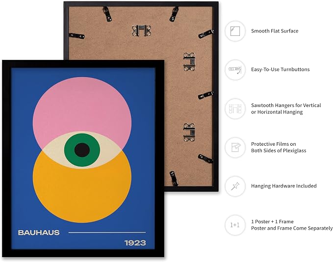 Poster Master Bauhaus Poster - Eye Print - Layered Circles ART - Graphic Design - Geometric Style - Chic Boho ART - Mid Century Modern - Living Room or Bedroom Decor - 8x10 Black Framed