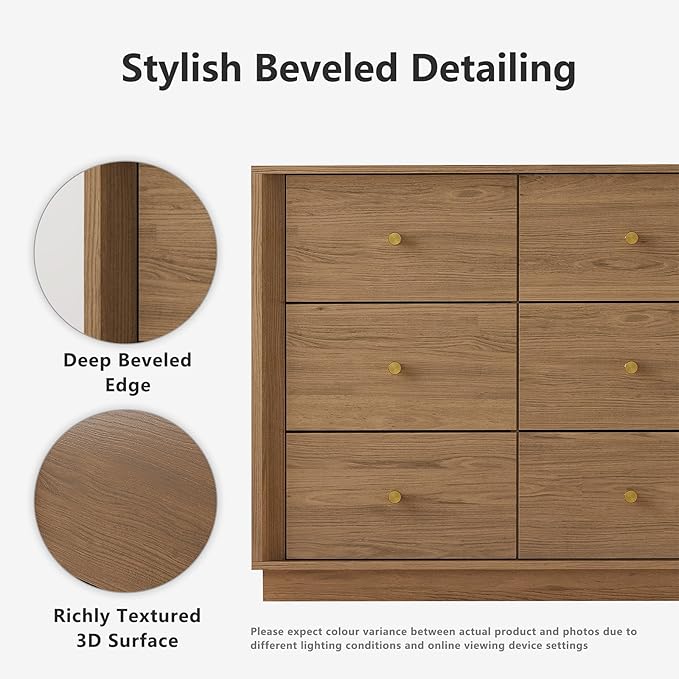 9 Drawer Dresser, Mid Century Modern Dresser with Storage, 55" Wide Chest of Drawers with Wood Grain Texture, Dressers TV Stand for Bedroom, Living Room, Hallway, Walnut