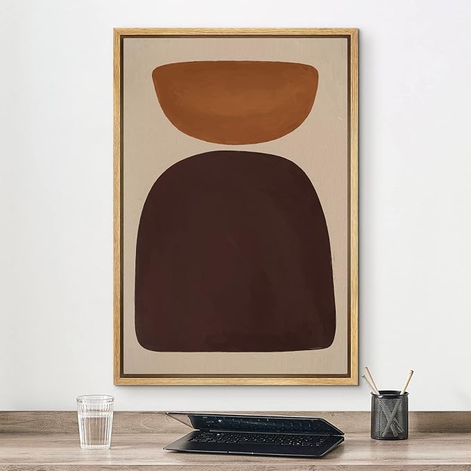 MUDECOR Framed Canvas Print Wall Art Geometric Mid-Century Brown Polygons Abstract Shapes Illustrations Minimalism Decorative Bohemian Colorful Zen for Living Room, Bedroom, Office - 24"x36" Natural
