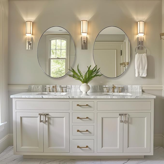 ANDY STAR Brushed Nickel Oval Mirror,24 x 36 Inch Bathroom Mirror Brushed Nickel Stainless Steel Metal Frame, Oblong Mirror Pill Shaped Mirrors for Bathroom Wall Mount Horizontal or Vertical
