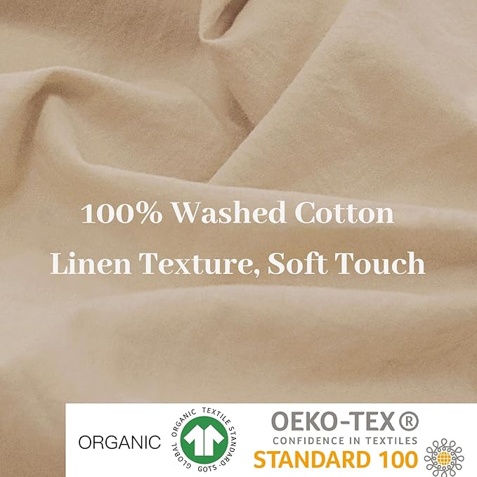 NEXHOME PRO Duvet Cover Set Queen Size Linen Feel Textured Organic Natural 100% Washed Cotton Duvet Cover 3 Pieces Bedding Set with Zipper Closure, Breathable, Soft (No Comforter)