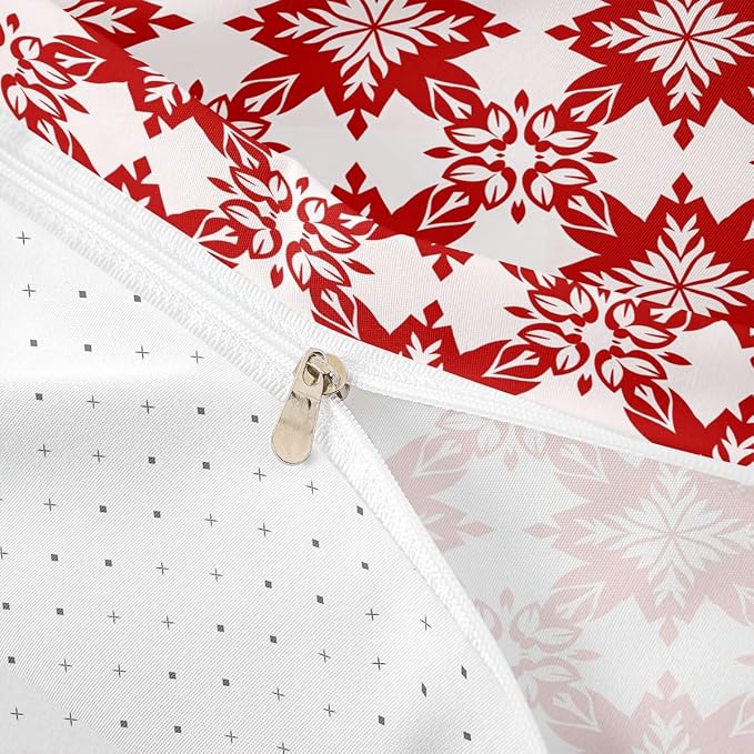 Red Geometric Floral Comforter Cover King for Kids Teens Adults,Classical Damask Flower Duvet Cover,Retro Vintage Art Bedding Set,Mid Century Aesthetic Bed Set with 2 Pillowcases Bedroom Decor