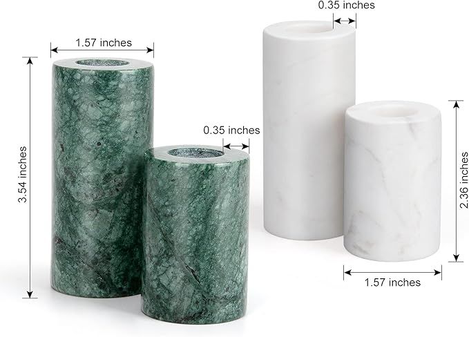 WORHE Candle Holders True Natural Marble Wick 0.35" Thick Set of 2 Decorative Candlestick Holder for Christmas Birthday Party Dinning for 3/4 inch Candles Color White (ZT004)