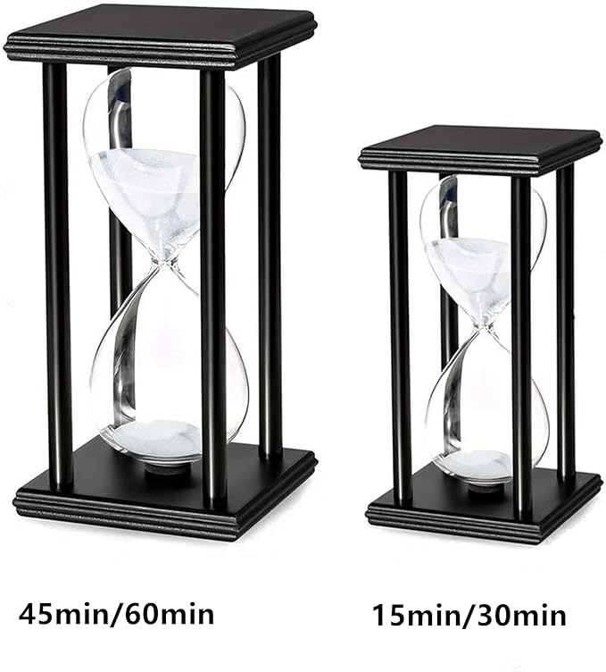 Hour Glasses with Sand 60 Minutes, Hourglass Sand Timer Decoration for Kids, 1 Hour Sand Clock Watch for Room Birthday Tea Coffee Table Book Shelf School Game Ornament Wooden (White Sand)