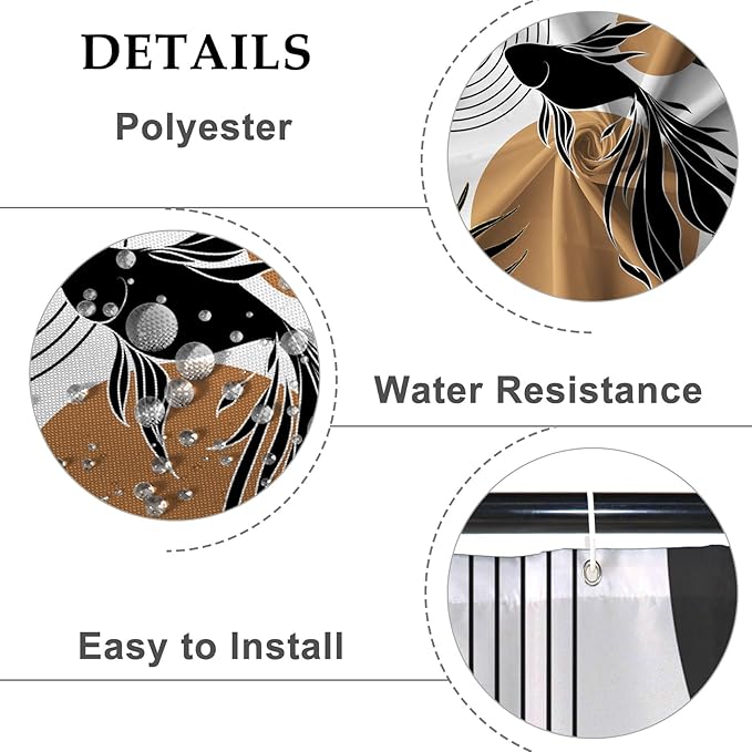 Baocicoo Boho Abstract Goldfish Shower Curtain Simple Geometric Line Aesthetic Minimalist Modern Neutral Shower Curtain for Bathroom Fabric Waterproof Durable Bath Curtain with Hooks 72x96 Inches