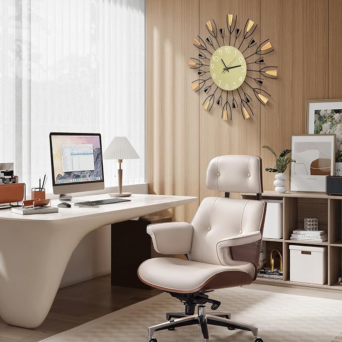 24 Inch Large Modern Wall Clock – Mid Century Sunburst Decorative Silent Non-Ticking Battery Operated Metal Analog Clocks for Living Room, Entryway, Bedroom, Office