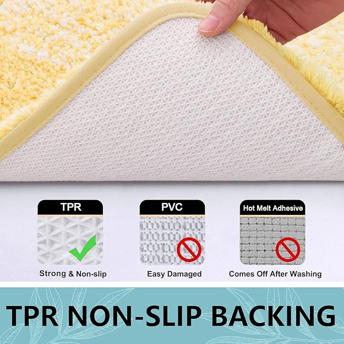 Arotive Microfiber Bathroom Rugs, Shaggy Soft and Absorbent Bath Rug, Non-Slip, Thick Plush Machine Washable Dry Bath Mats for Bathroom, Tub and Shower, 44x24, Light Yellow, Rectangular