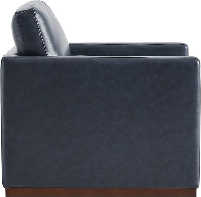 CHITA Swivel Accent Chair, Faux Leather FSC Certified Mid Century Modern Arm Chair for Living Room and Bedroom, Fully Assembled, Navy Blue