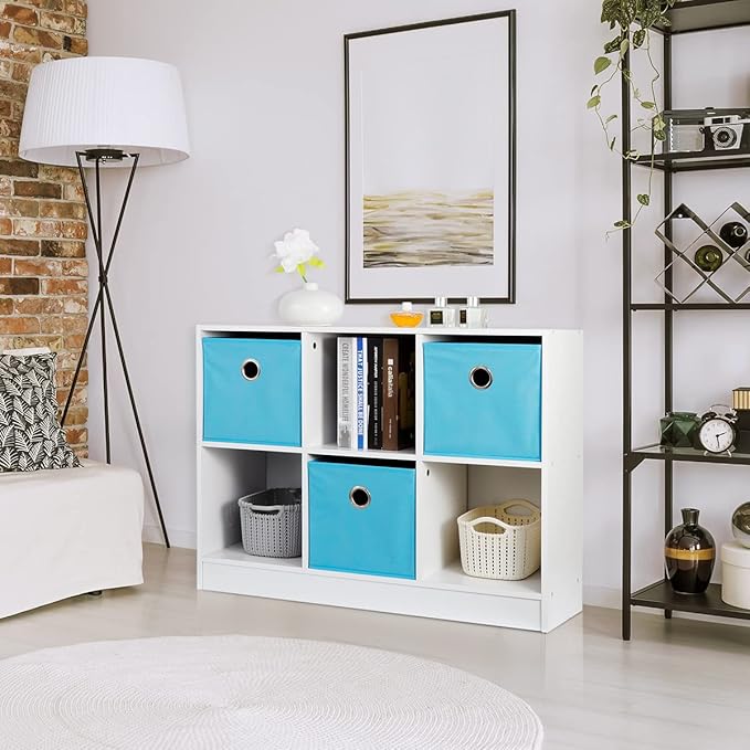 ZenStyle Storage Shelf Organizer, Wooden Bookshelf System Display Cube Shelves Compartments, Customizable W/ 5 Removable Back Panels (White, 6 Cube)