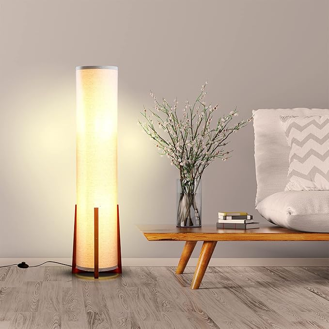 Brightech Parker Paper Lantern Floor lamp, 48 Inch Tall Lamp with Wood Frame, Asian Design for Bedroom, Decorative Tower Shade Lamp for Living Rooms & Offices, Great Living Room Décor
