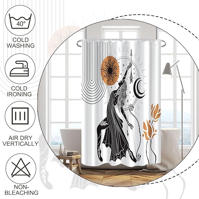 Baocicco Boho Shower Curtain Sun Moon Women Bow and Arrow Plants Modern Geometric Shower Curtains Decorative for Bathroom Waterproof Fabric Shower Curtain with Hooks 36x72 Inches