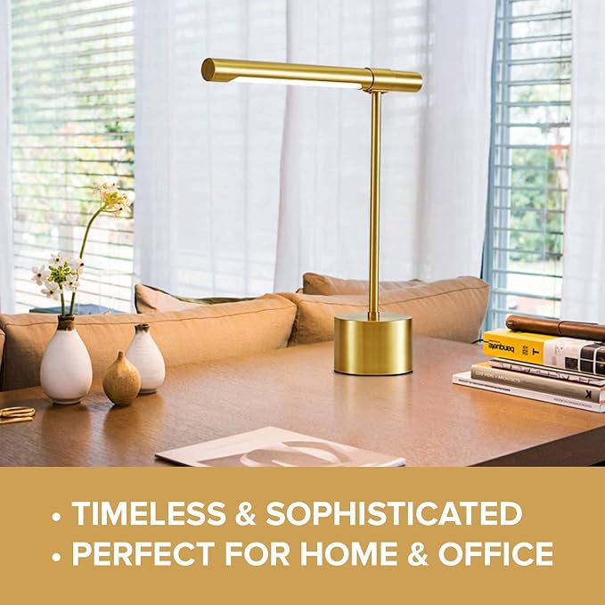 2 PACK I All-Brass Mid Century Desk Lamp - Modern Midas Gold Bankers Lamp Shade - 18-in LED Desk Light - Adjustable Gold Table Lamp - Study Desk Lamp - Bedside Reading Table Lamp - Polished Brass Lamp