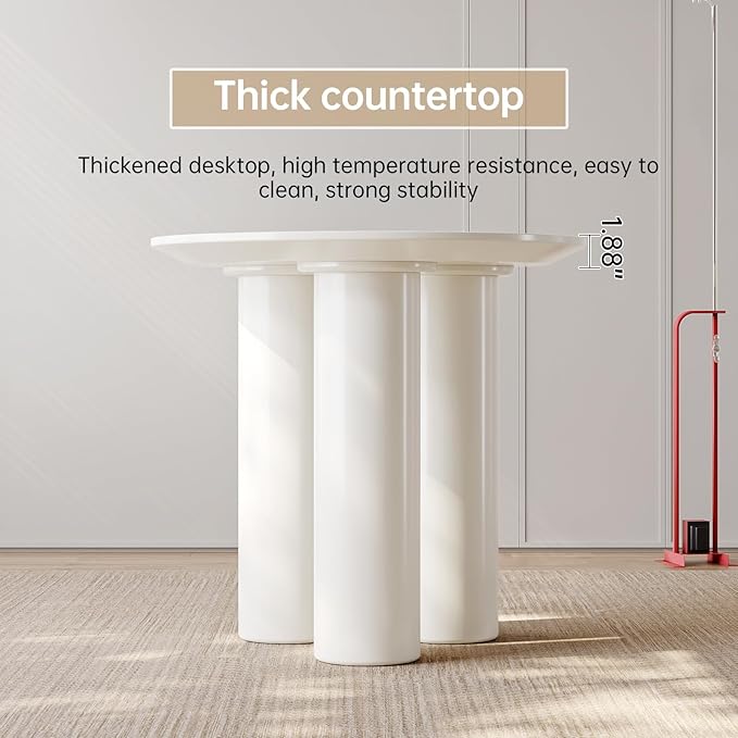 30" Round Dining Table Circular White Kitchen Table for 1-2 Person, Modern Dinner Tables for Kitchen, Living Room, Bar, Small Apartment Space Saving, Table Only