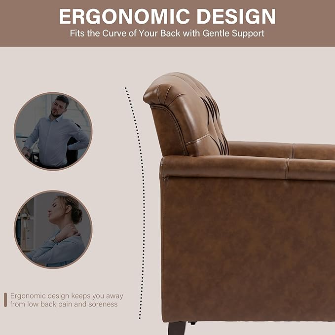 Lumibee Faux Leather Armchairs, Contemporary Accent Chairs Set of 2 with Nailhead Trims & Wood Legs for Living Room, Upholstered Comfy Arm Chairs for Office,Bedroom-Brown
