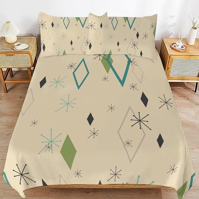 Modern Mid Century Duvet Cover, Vintage Geometry Bedding Sets Soft Comforter Cover，Aesthetic Abstract Art Bedding 3 Piece (1 Duvet Cover 102"x90" + 2 Pillow Sham 20"x30")