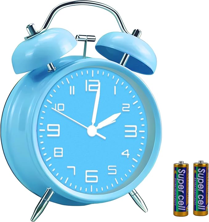 pxy Loud Alarm Clock for Heavy Sleepers 3D Dial Battery Operated (Battery Include), 4" Super Silent Analog Alarm Clock for Kids with Night Light PT260 Silver OrangePT505 Blue