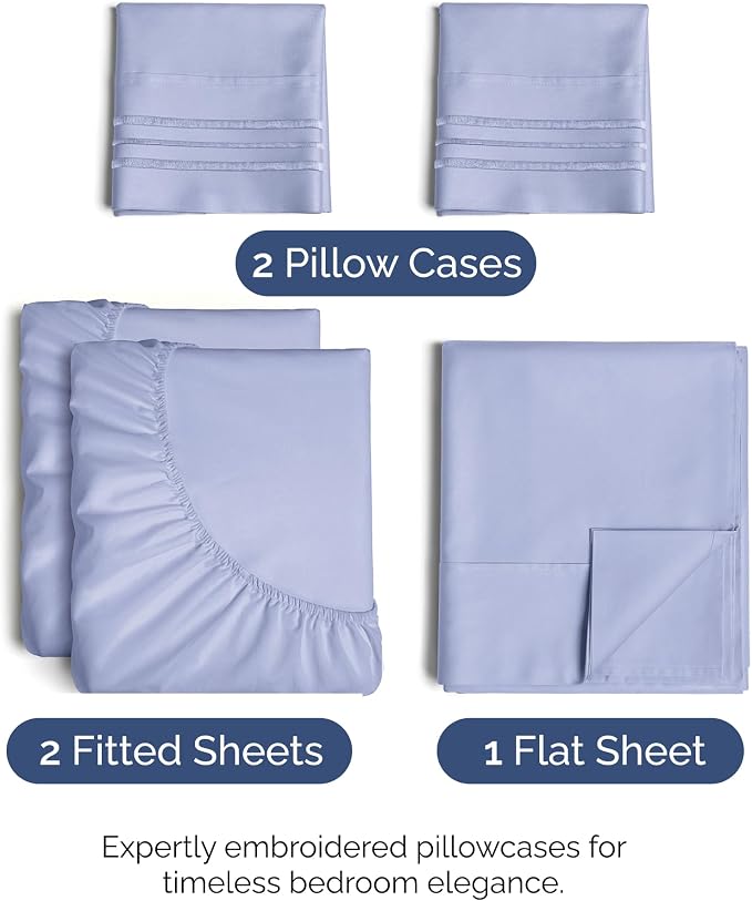 Split King Size 5 Piece Sheet Set - Comfy Breathable & Cooling Sheets - Hotel Luxury Bed Sheets for Women & Men - Deep Pockets, Easy-Fit, Soft & Wrinkle Free Sheets - Lavender Oeko-Tex Bed Sheet Set