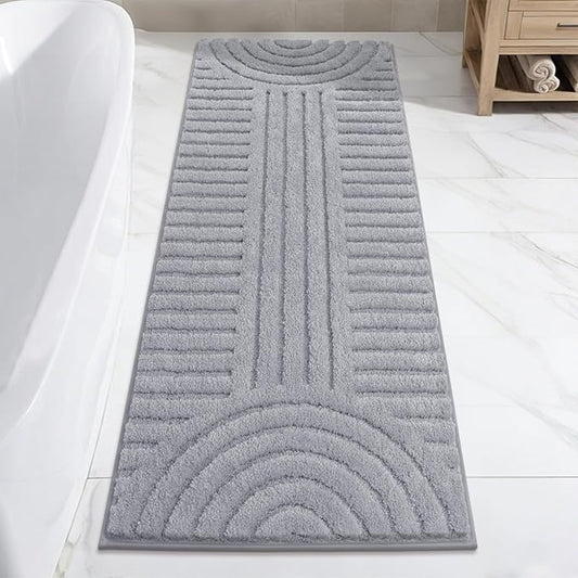 SHACOS Super Soft Bathroom Runner Rugs 24"x60" Non Slip Boho Bath Rugs Microfiber Absorbent Bath Mats for Bath Room Floor Machine Washable Shaggy Carpet for Shower Bathtub, Light Grey 2' x 5'